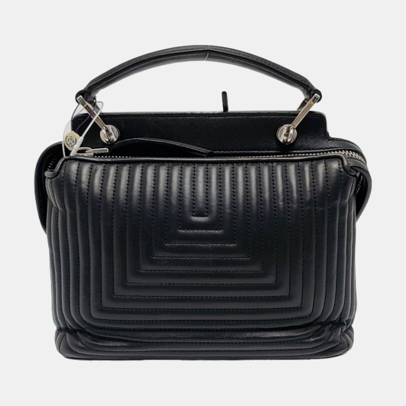 FENDI Dotcom黑色牛皮絎縫單肩包斜挎包銀色五金子袋可拆卸肩帶配件齊全-4