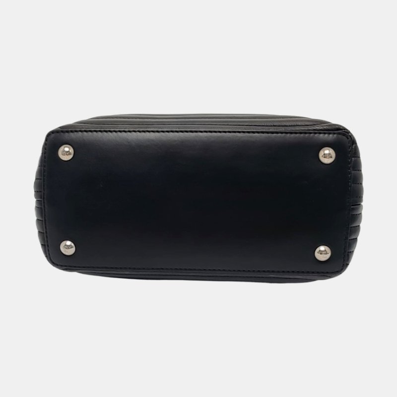 FENDI Dotcom黑色牛皮絎縫單肩包斜挎包銀色五金子袋可拆卸肩帶配件齊全-5