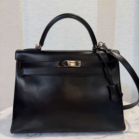Hermes 黑Box皮銀釦Kelly 32