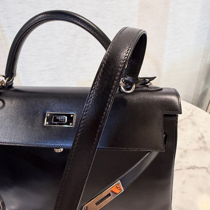 Hermes 黑Box皮銀釦Kelly 32-23
