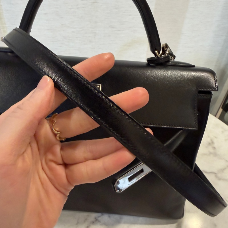 Hermes 黑Box皮銀釦Kelly 32-24
