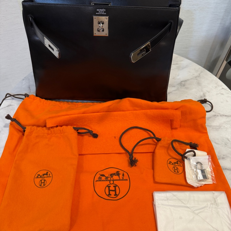Hermes 黑Box皮銀釦Kelly 32-26