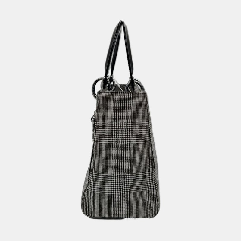 DIOR Lady Dior中號灰色帆布戴妃包手提包銀色五金-2