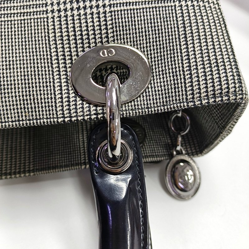 DIOR Lady Dior中號灰色帆布戴妃包手提包銀色五金-8