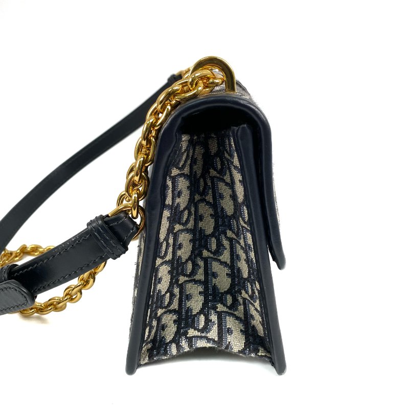 △ Dior 迪奧 Navy And Beige Canvas 30 Montaigne Oblique Chain Shoulder Bag 深藍色和淺褐色帆布鎖鏈肩背袋 - 257027149-4