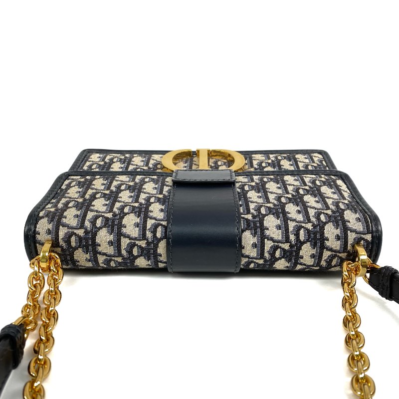 △ Dior 迪奧 Navy And Beige Canvas 30 Montaigne Oblique Chain Shoulder Bag 深藍色和淺褐色帆布鎖鏈肩背袋 - 257027149-6