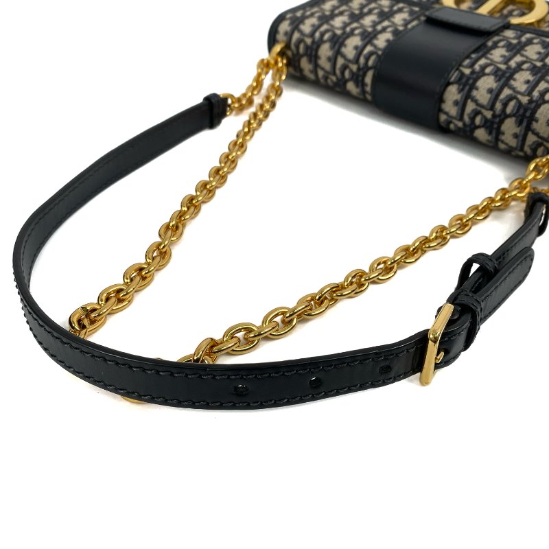 △ Dior 迪奧 Navy And Beige Canvas 30 Montaigne Oblique Chain Shoulder Bag 深藍色和淺褐色帆布鎖鏈肩背袋 - 257027149-7