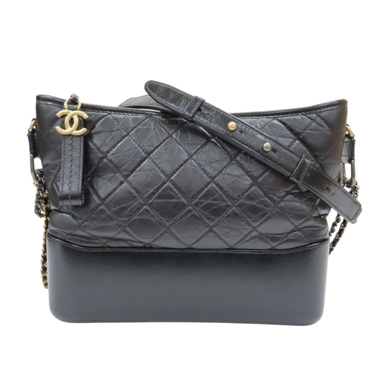 黑色 菱格紋 牛皮 Gabrielle Hobo 流浪包 鏈帶 肩背包【CHANEL 香奈兒】 A93824-0
