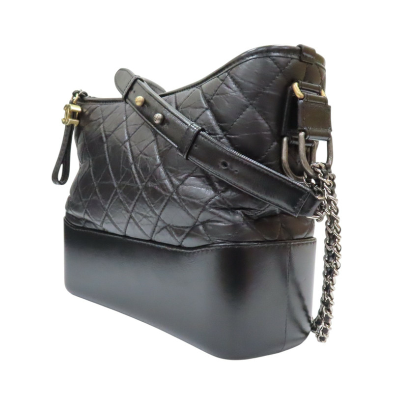 黑色 菱格紋 牛皮 Gabrielle Hobo 流浪包 鏈帶 肩背包【CHANEL 香奈兒】 A93824-2