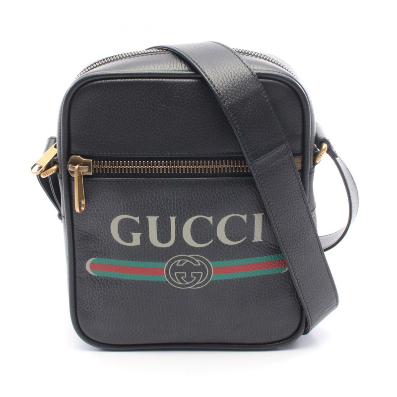 GUCCI 印花肩斜背包 523591 皮革 黑色 多色 二手-0