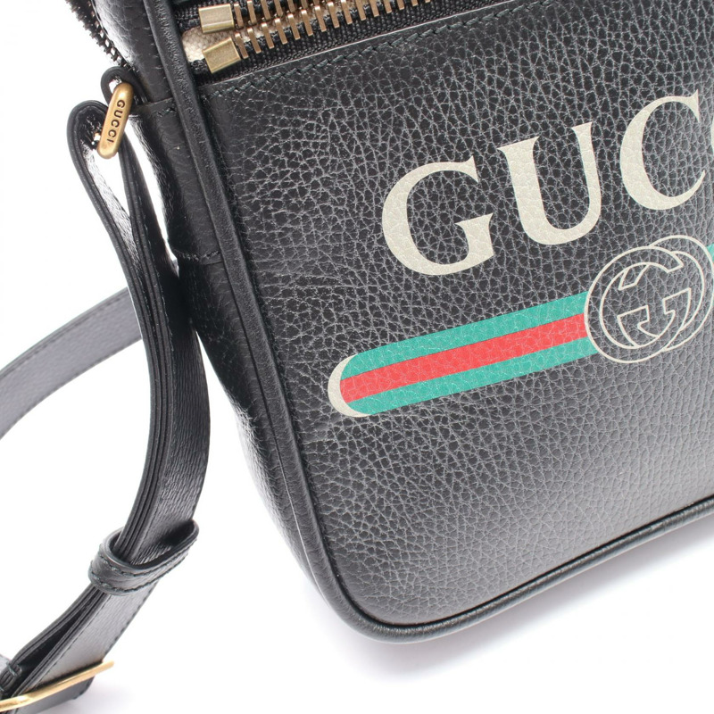 GUCCI 印花肩斜背包 523591 皮革 黑色 多色 二手-4