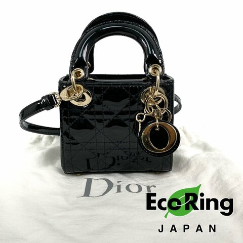 △ Dior 迪奧 Micro Lady Black Patent Leather 2Way Bag 黑色漆皮兩用袋 -257027337