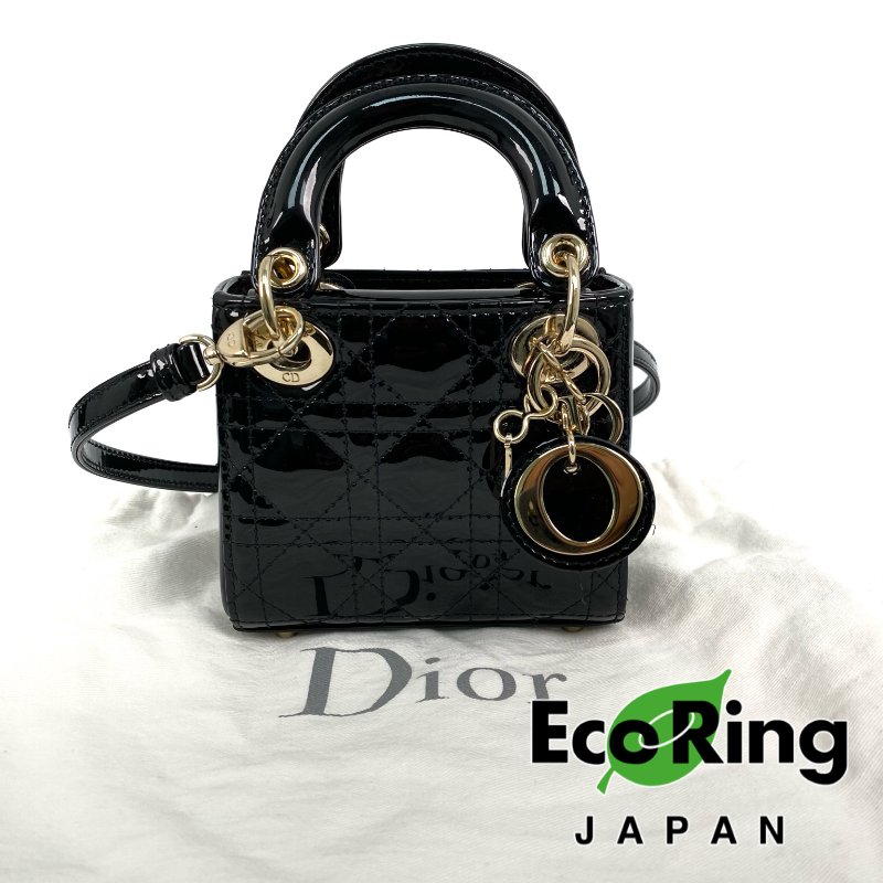 △ Dior 迪奧 Micro Lady Black Patent Leather 2Way Bag 黑色漆皮兩用袋 -257027337-0