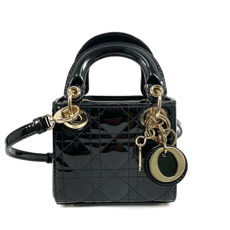 △ Dior 迪奧 Micro Lady Black Patent Leather 2Way Bag 黑色漆皮兩用袋 -257027337-1