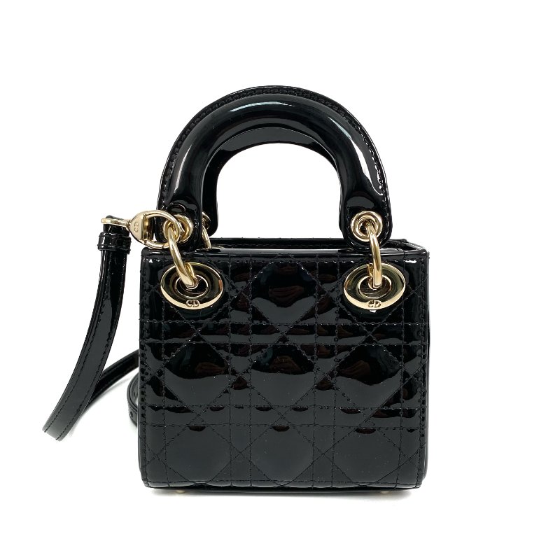 △ Dior 迪奧 Micro Lady Black Patent Leather 2Way Bag 黑色漆皮兩用袋 -257027337-2