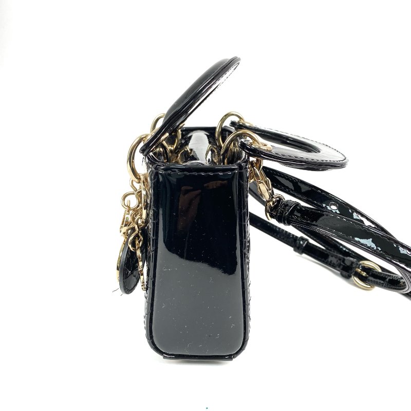 △ Dior 迪奧 Micro Lady Black Patent Leather 2Way Bag 黑色漆皮兩用袋 -257027337-3