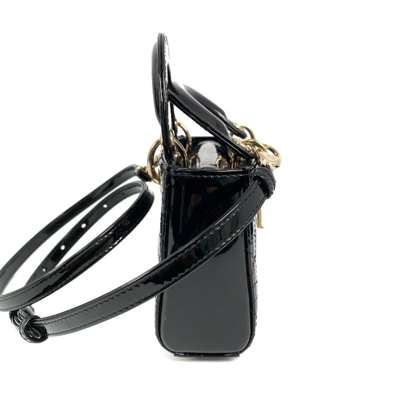 △ Dior 迪奧 Micro Lady Black Patent Leather 2Way Bag 黑色漆皮兩用袋 -257027337-4