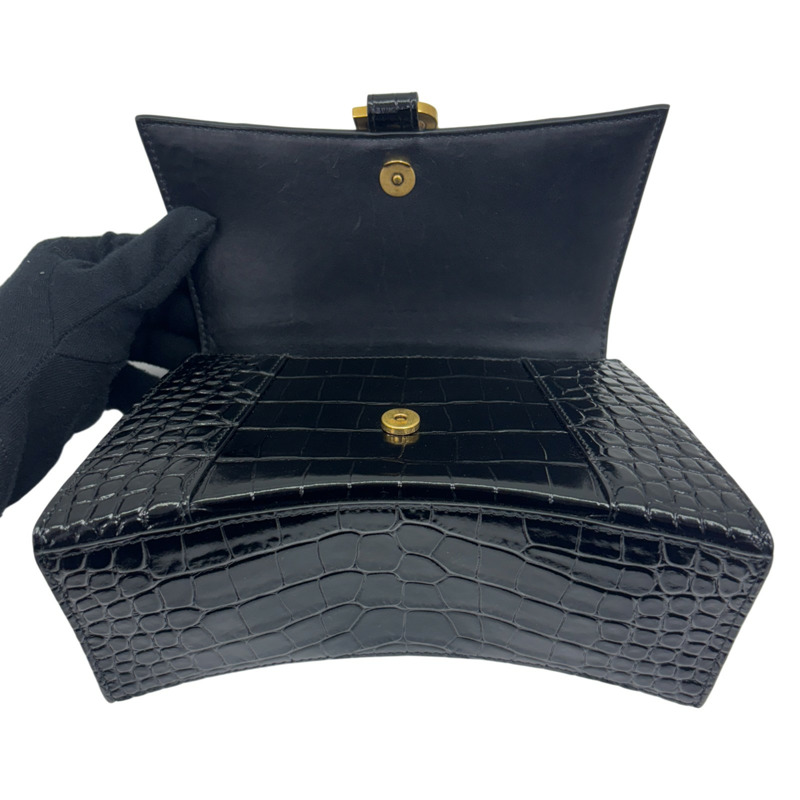 黑色 鱷魚皮 Hourglass XS 兩用包【BALENCIAGA 巴黎世家】 592833-4
