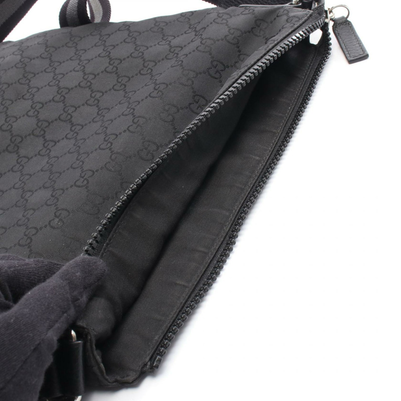 GUCCI GG 尼龍肩斜背包 449184 黑色皮革 二手 男女通用-6