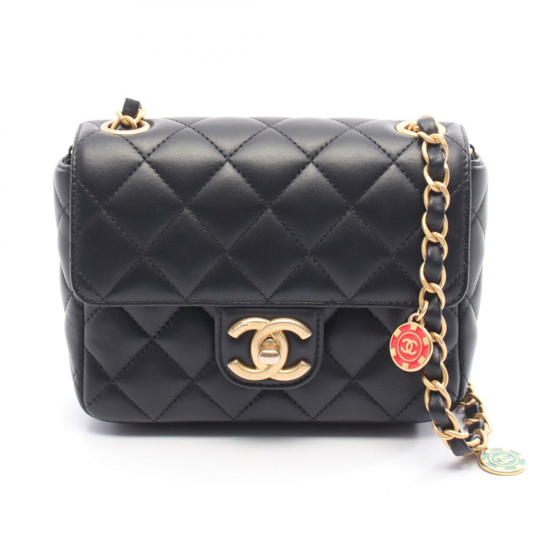 香奈兒迷你絎縫鏈條斜背單肩包 AS3738 黑色皮革二手-0