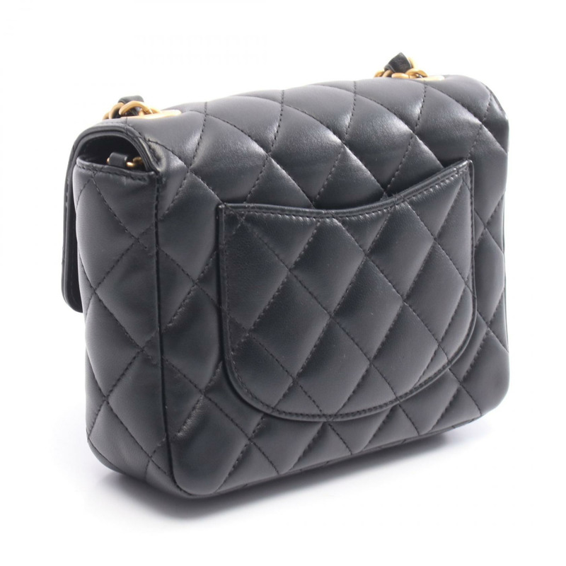 香奈兒迷你絎縫鏈條斜背單肩包 AS3738 黑色皮革二手-1