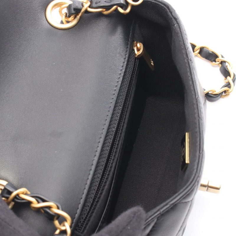 香奈兒迷你絎縫鏈條斜背單肩包 AS3738 黑色皮革二手-2