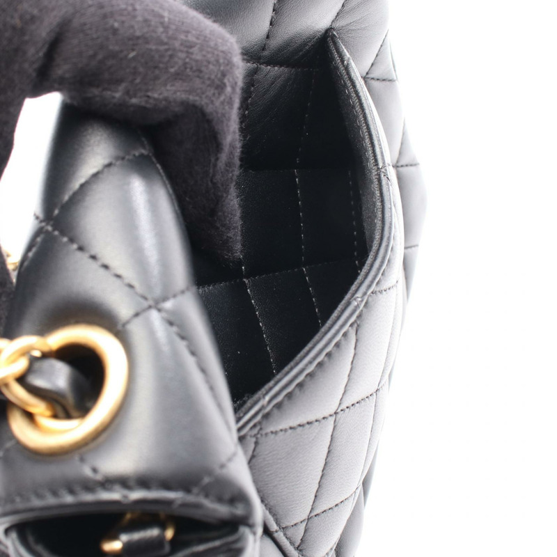 香奈兒迷你絎縫鏈條斜背單肩包 AS3738 黑色皮革二手-5