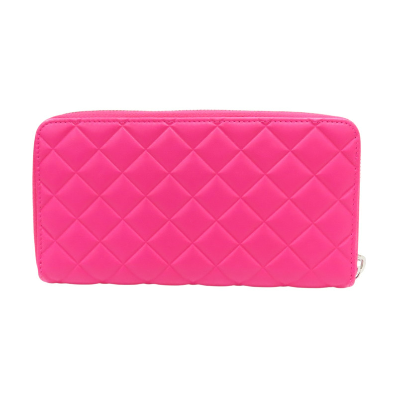 粉紅 菱格紋 羊皮 拉鍊長夾 (無卡)【CHANEL 香奈兒】-1