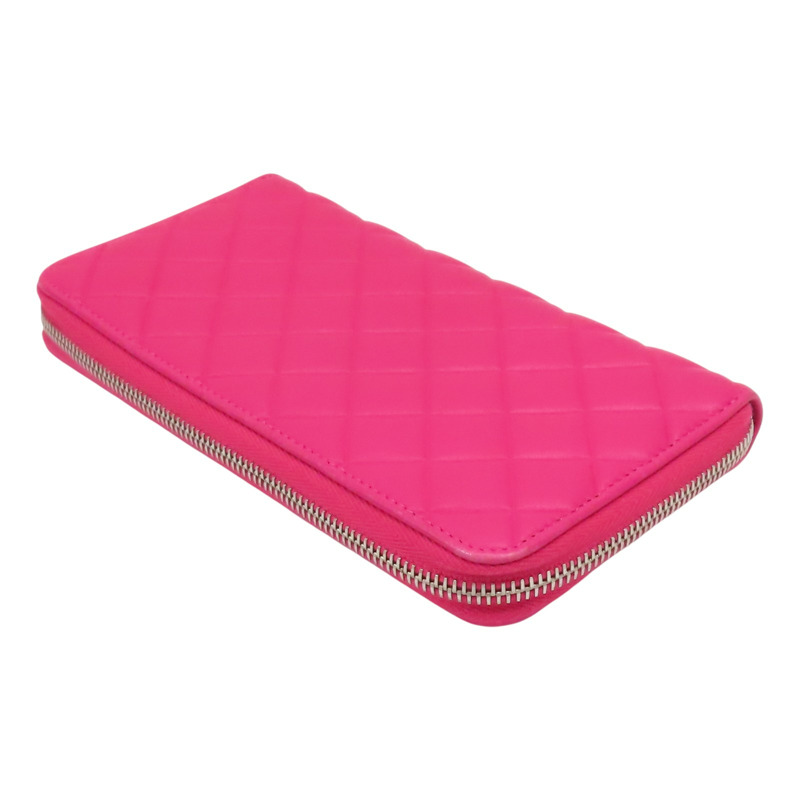 粉紅 菱格紋 羊皮 拉鍊長夾 (無卡)【CHANEL 香奈兒】-3