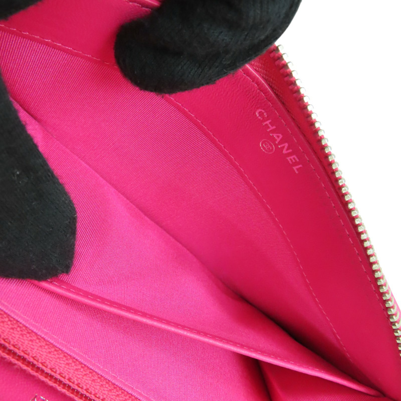 粉紅 菱格紋 羊皮 拉鍊長夾 (無卡)【CHANEL 香奈兒】-5