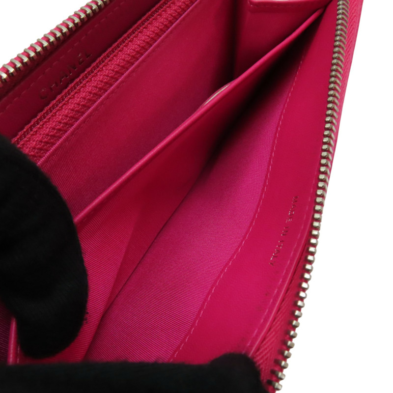 粉紅 菱格紋 羊皮 拉鍊長夾 (無卡)【CHANEL 香奈兒】-6