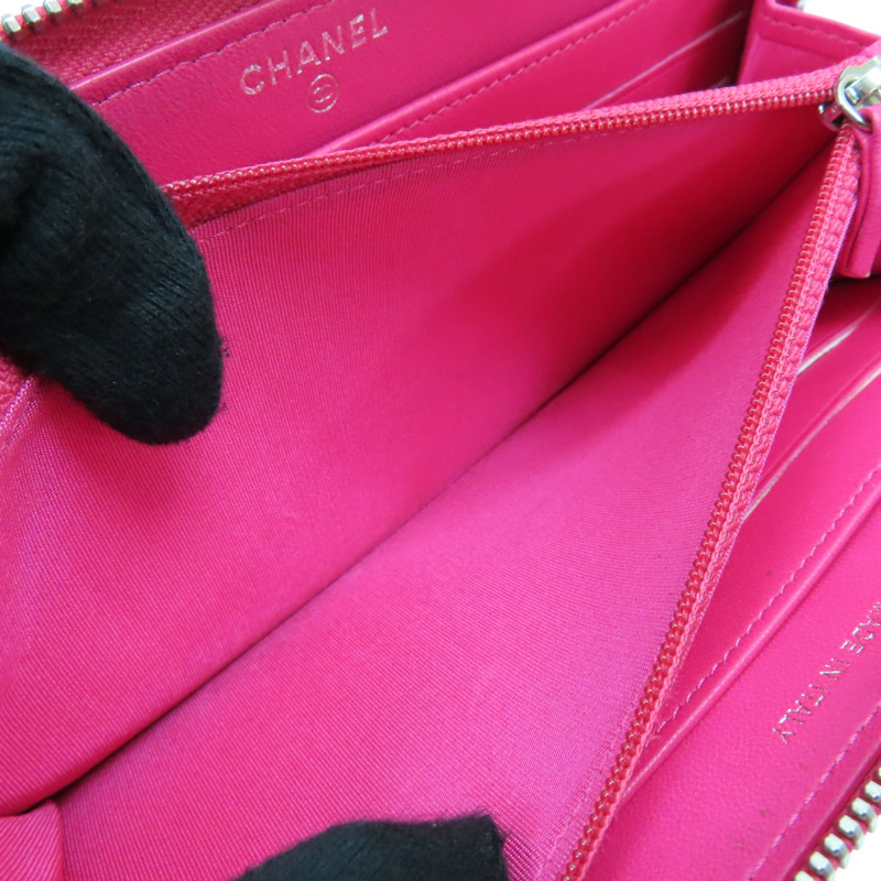 粉紅 菱格紋 羊皮 拉鍊長夾 (無卡)【CHANEL 香奈兒】-7