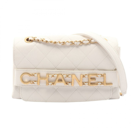 香奈兒 (CHANEL) 絎縫鏈條肩背包 白色 二手 女士 Coco CC 標誌