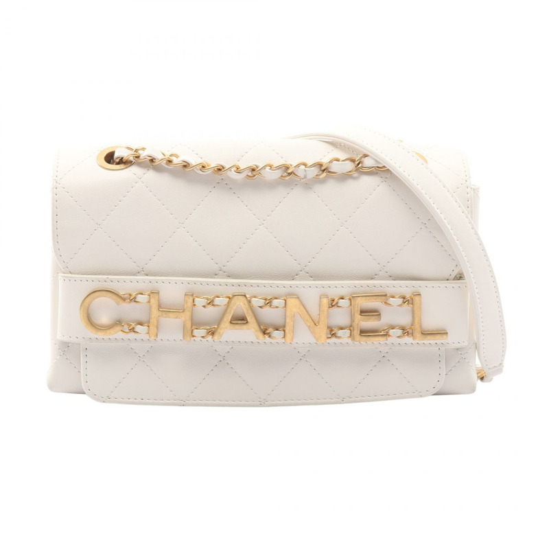 香奈兒 (CHANEL) 絎縫鏈條肩背包 白色 二手 女士 Coco CC 標誌-0