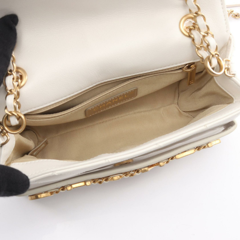 香奈兒 (CHANEL) 絎縫鏈條肩背包 白色 二手 女士 Coco CC 標誌-2