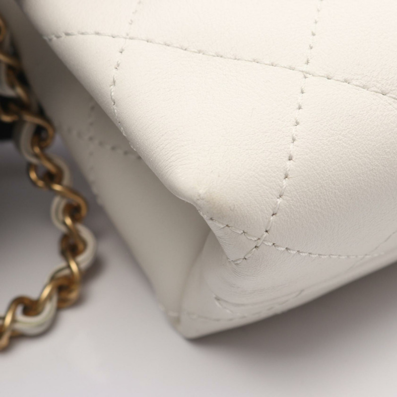 香奈兒 (CHANEL) 絎縫鏈條肩背包 白色 二手 女士 Coco CC 標誌-8