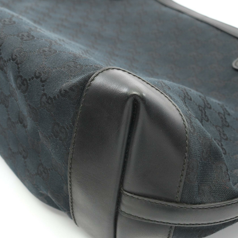 GUCCI GG帆布單肩托特包 247209 帆布皮革黑色二手女款-4