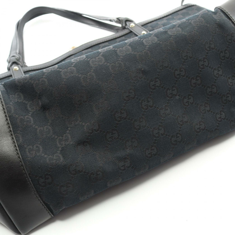 GUCCI GG帆布單肩托特包 247209 帆布皮革黑色二手女款-8