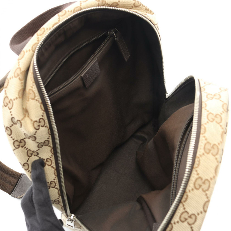 GUCCI GG帆布雙肩包 449906 皮革 米色 棕色 二手 女款-2