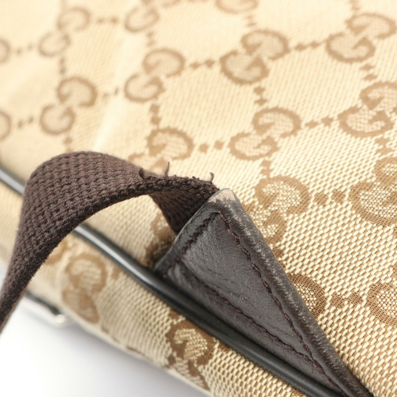 GUCCI GG帆布雙肩包 449906 皮革 米色 棕色 二手 女款-5