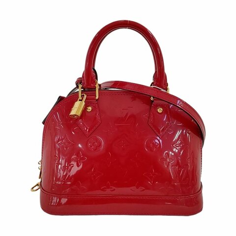 LOUIS VUITTON ALMA BB 紅色漆皮老花壓紋貝殼包單肩包手提包斜挎包金色五金可拆卸肩帶