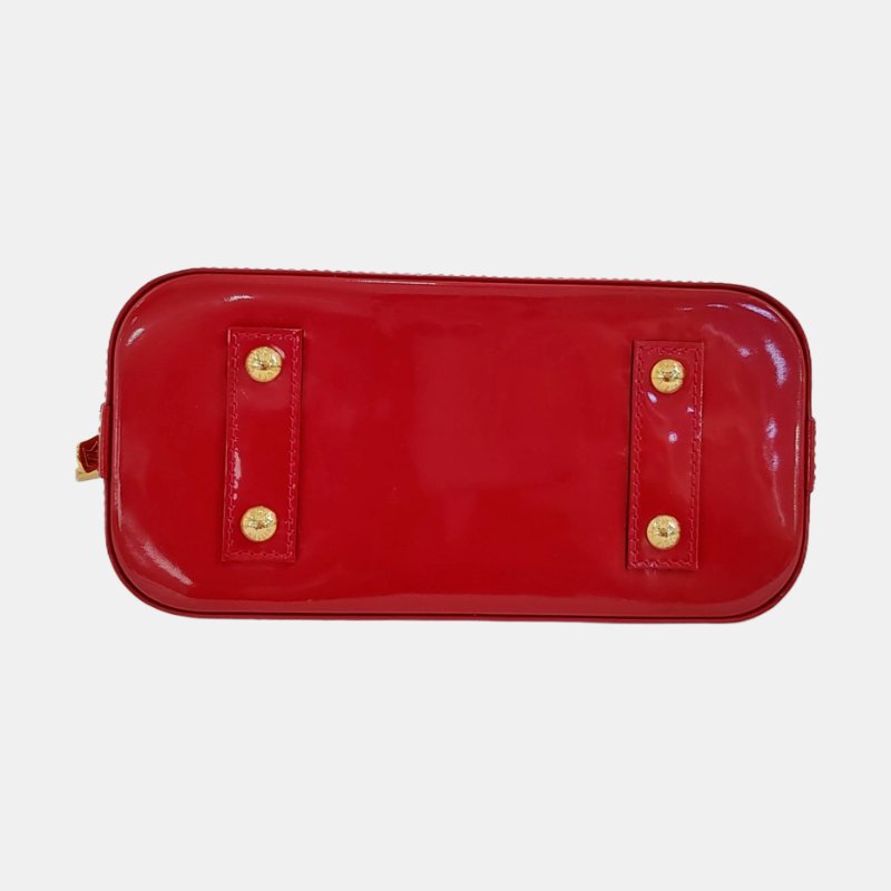 LOUIS VUITTON ALMA BB 紅色漆皮老花壓紋貝殼包單肩包手提包斜挎包金色五金可拆卸肩帶-5