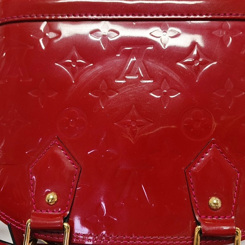 LOUIS VUITTON ALMA BB 紅色漆皮老花壓紋貝殼包單肩包手提包斜挎包金色五金可拆卸肩帶-9