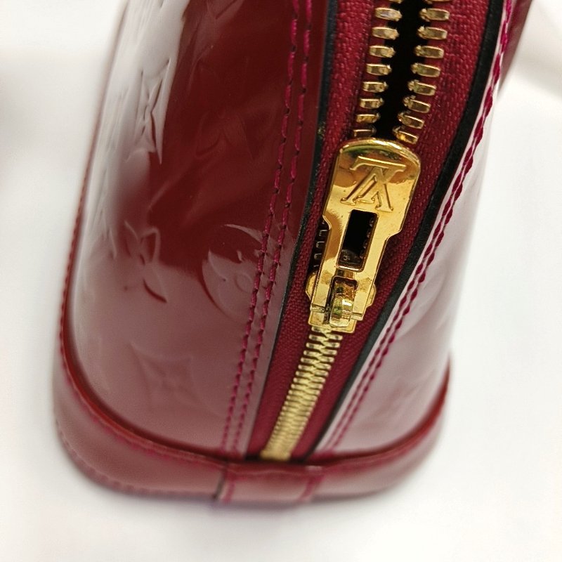 LOUIS VUITTON ALMA BB 紅色漆皮老花壓紋貝殼包單肩包手提包斜挎包金色五金可拆卸肩帶-15