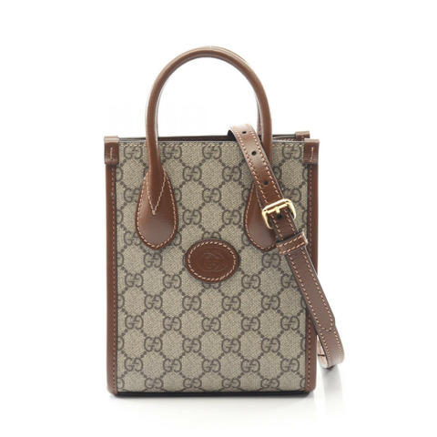 GUCCI 雙G標誌迷你兩用肩背手提包 671623 帆布 米棕色