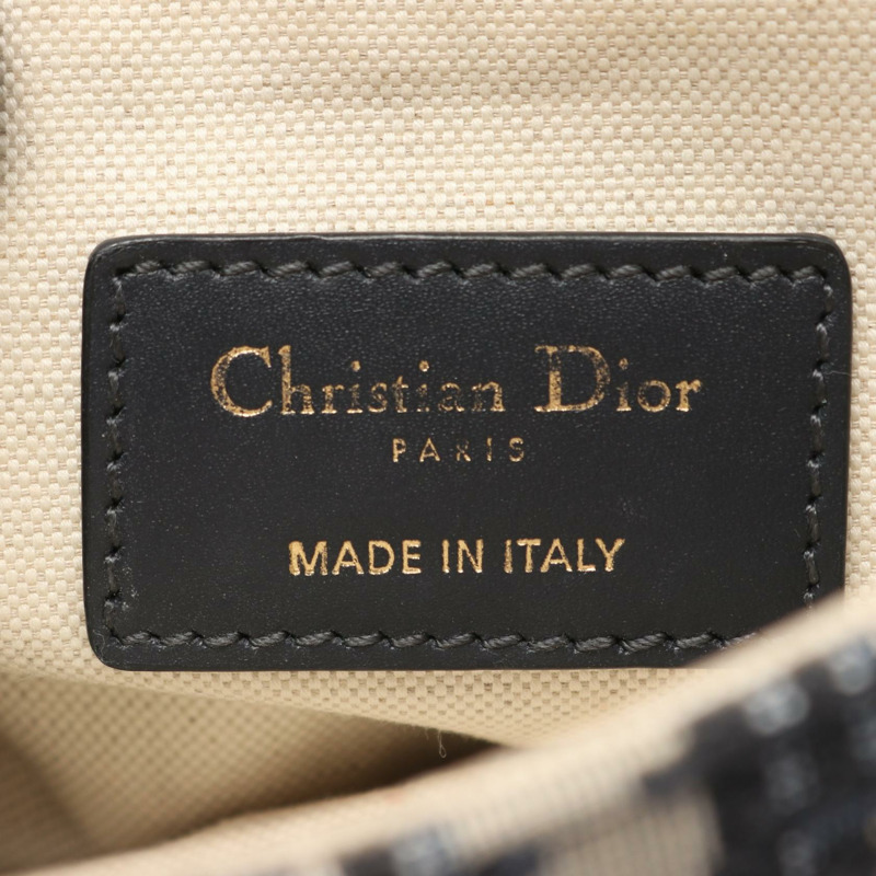 Christian Dior 迷你馬鞍肩手提包，斜紋提花皮革，海軍藍，二手-3