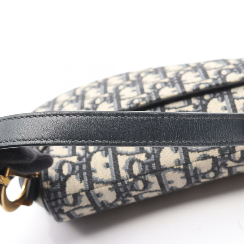 Christian Dior 迷你馬鞍肩手提包，斜紋提花皮革，海軍藍，二手-6