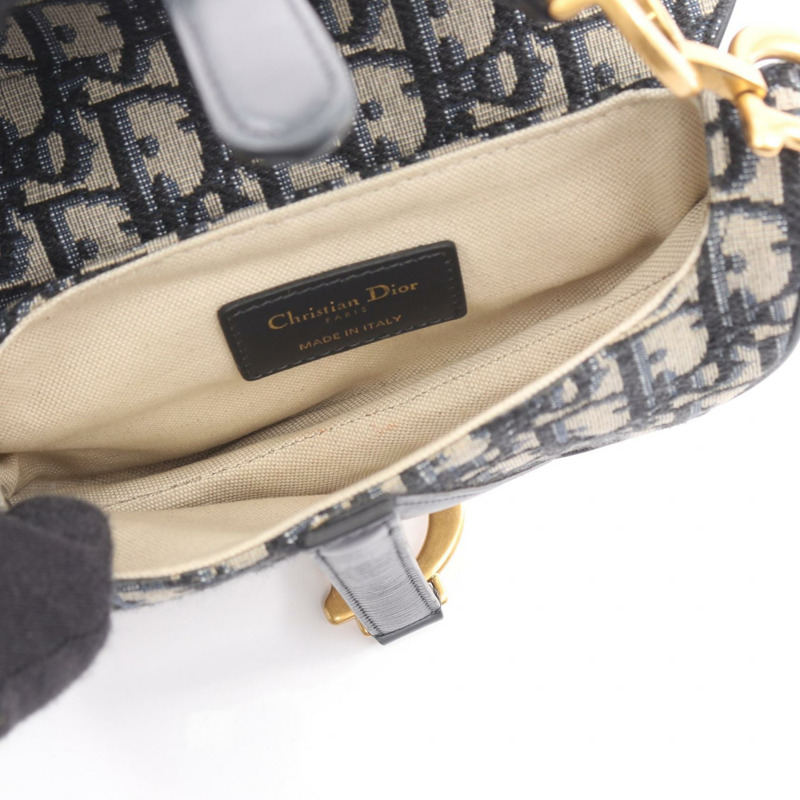 Christian Dior 迷你肩肩馬鞍包 Oblique Jacquard 手提包 皮革 海軍藍 CD-2