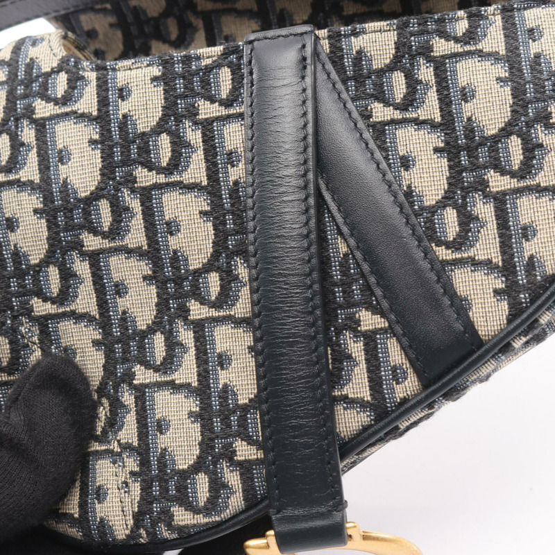 Christian Dior 迷你肩肩馬鞍包 Oblique Jacquard 手提包 皮革 海軍藍 CD-5