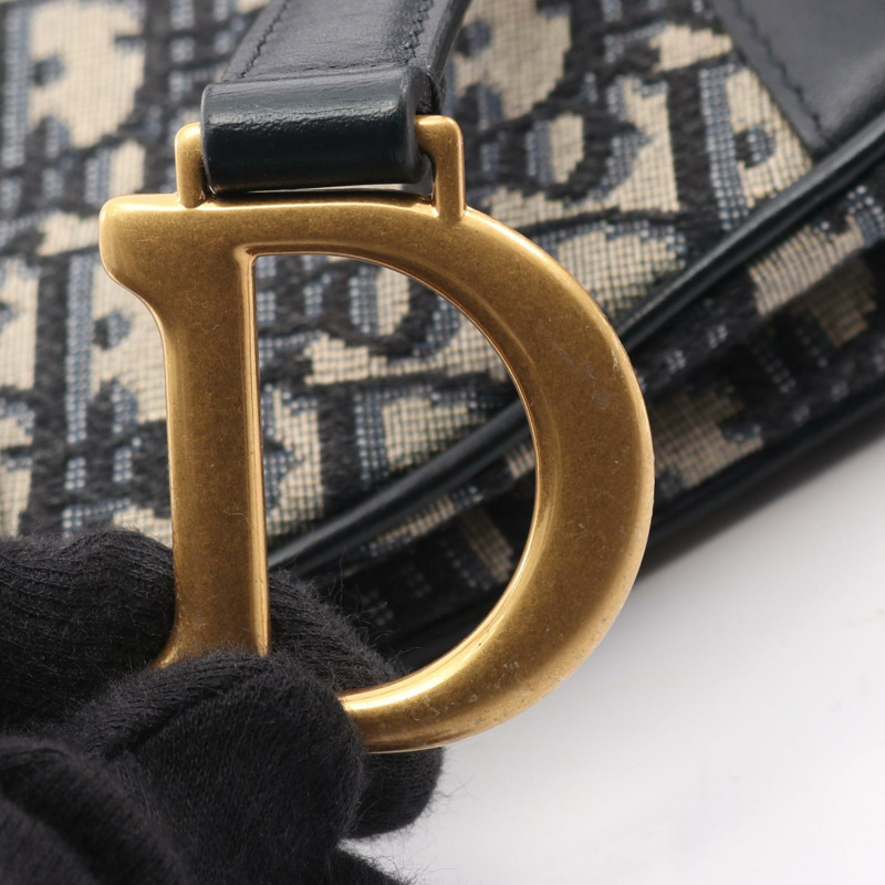 Christian Dior 迷你肩肩馬鞍包 Oblique Jacquard 手提包 皮革 海軍藍 CD-6